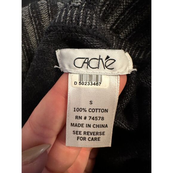 Vintage y2k Cache 100% Cotton Gray Long Sleeve Top Size Small - Picture 3 of 3